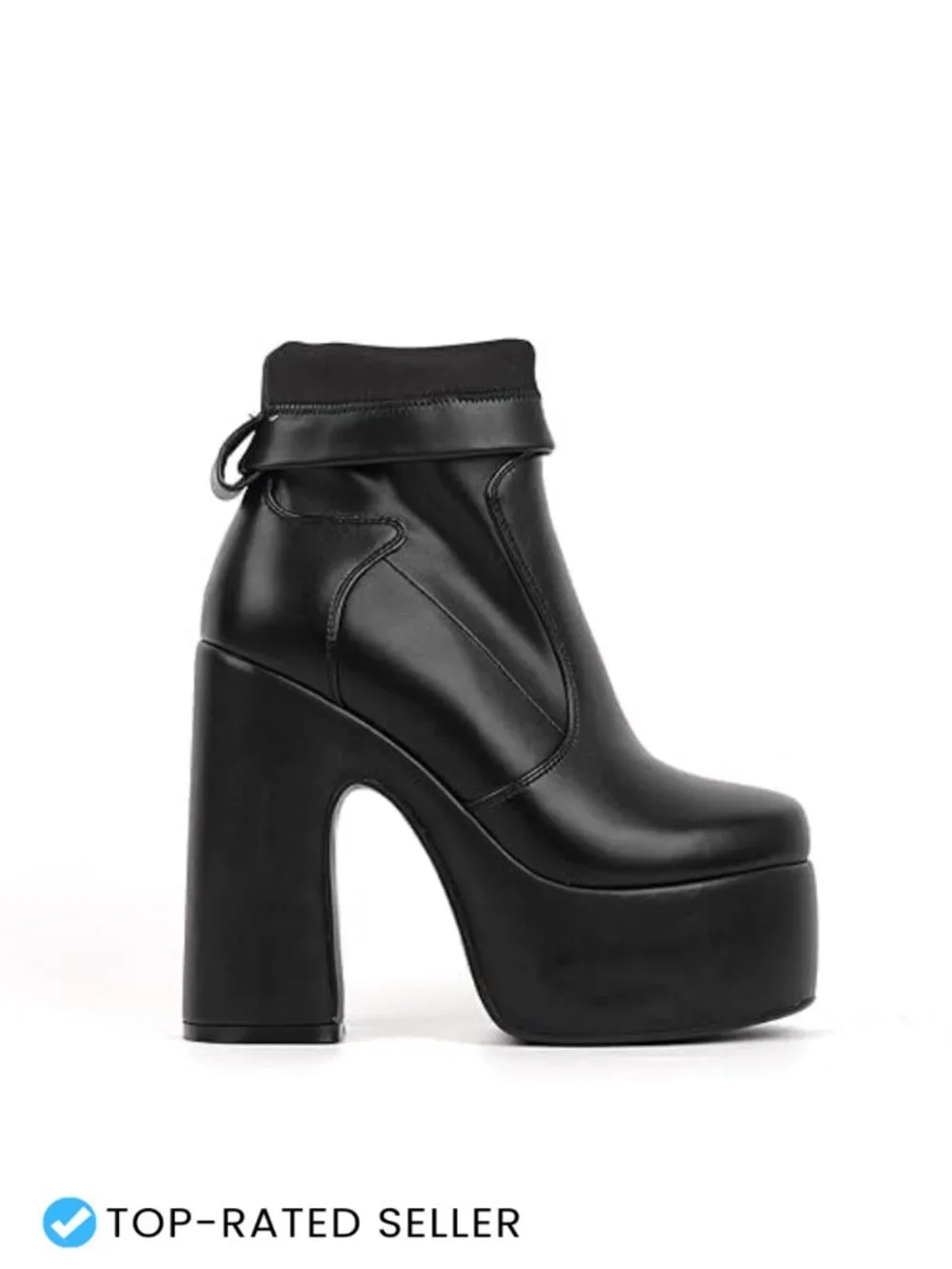 Faux Leather Platform Ankle Boots Chunky Block Heel Round Toe Side Zip